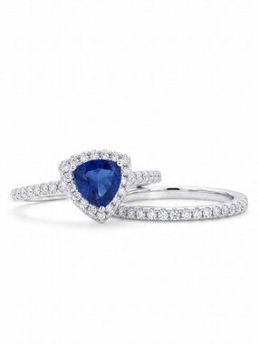 2-piece Trillion Sapphire Ring Set, size 7, 925 Sterling Silver Charmed Aroma